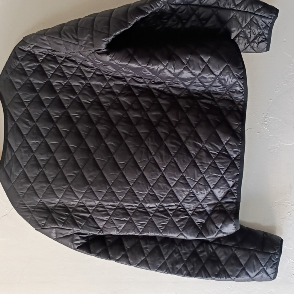 Coat XL Quilted Black Lightweight Jacket Pocket Detail Button Up V Neck - Picture 2 of 3